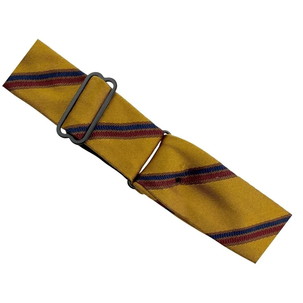 J Hanamer Silk Self Tie Bow Tie Gold‎ Navy Burgundy Repp Stripe USA Handmade Ivy